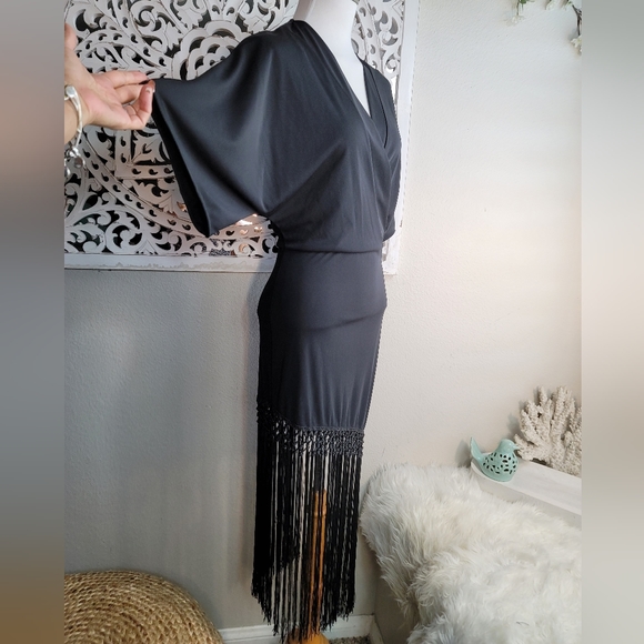 NWOT ZARA BLOGGER FAV MIDI DRESS W ASYMMETRICAL FRINGE & KIMONO SLEEVES Sz: S - Picture 8 of 16